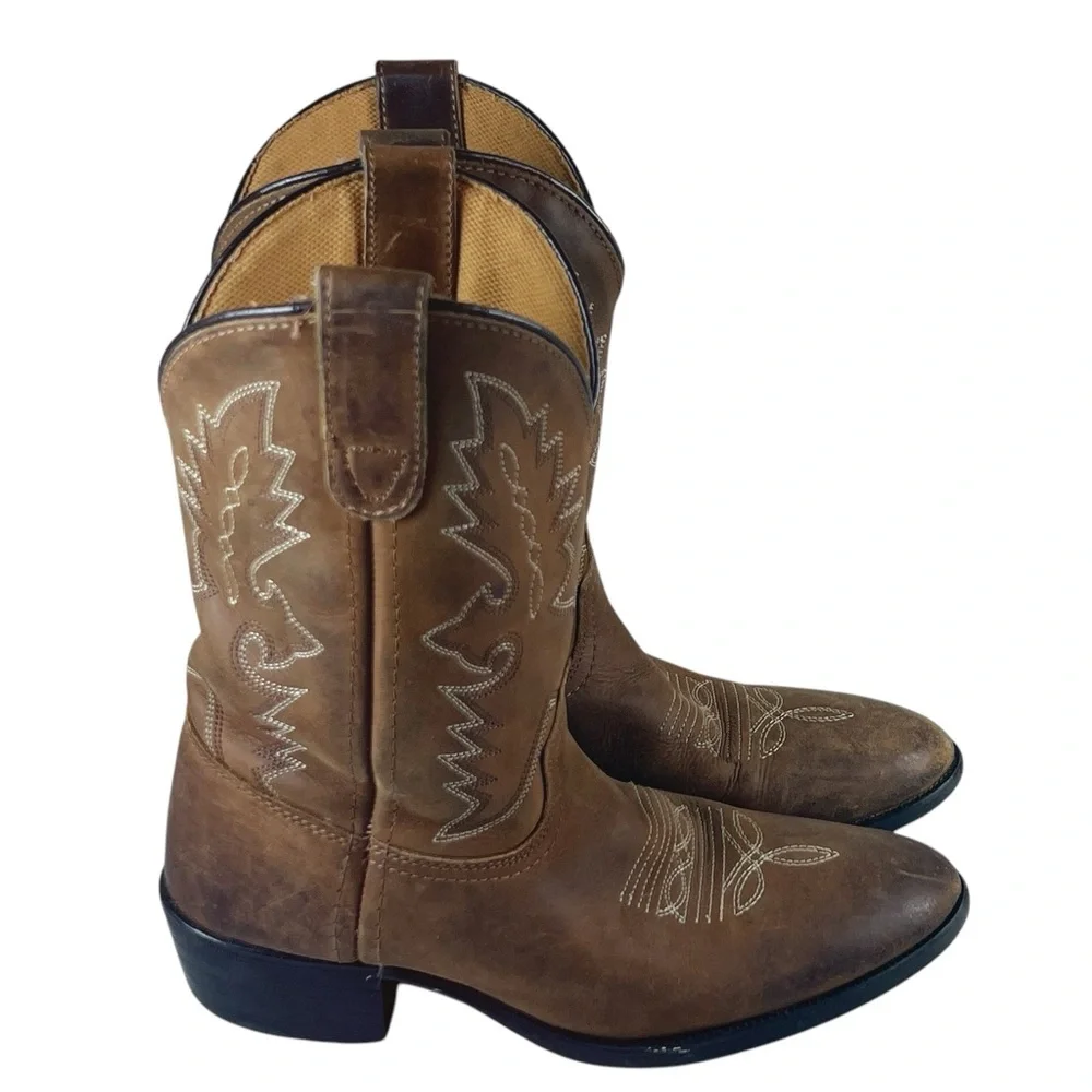 Dan Post Childrens Leather Cowboy Boots Size 2 1/2 Brown‎ Western Boho Co…